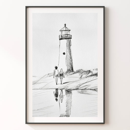 Beach Lighthouse Sketch Print